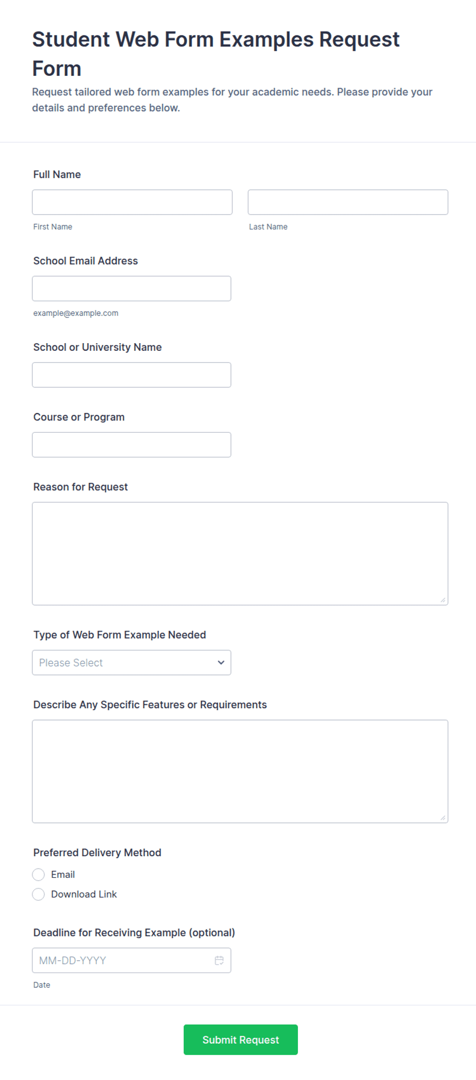 Student Web Form Examples Request Form | Jotform