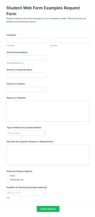 Student Web Form Examples Request Form