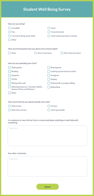 Student Well Being Survey Form Template