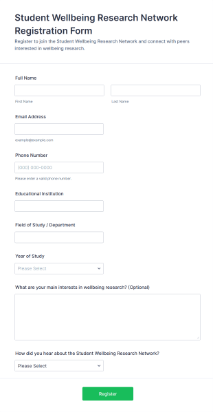 Student Wellbeing Research Network Registration Form Template