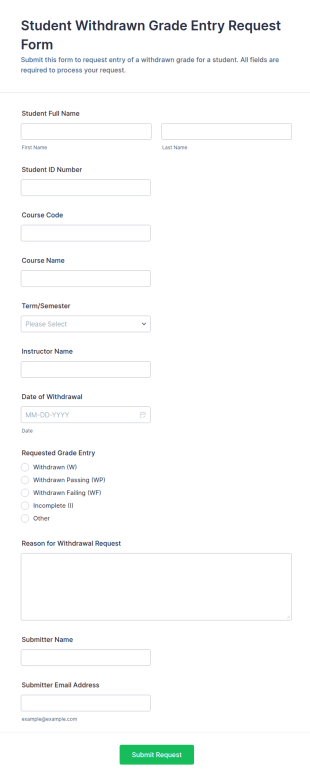 Student Withdrawn Grade Entry Request Form Template