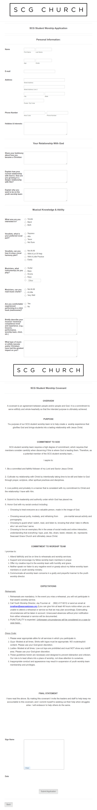 Student Worship Application Form Template