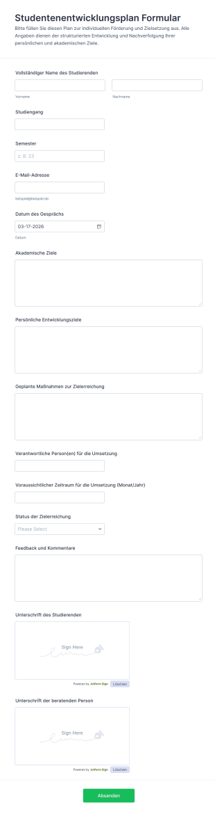 Studentenentwicklungsplan Formular
