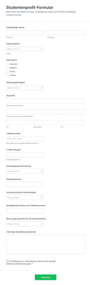 Studentenprofil Formular