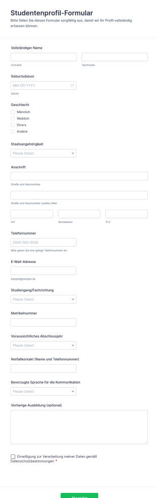 Studentenprofil Formular