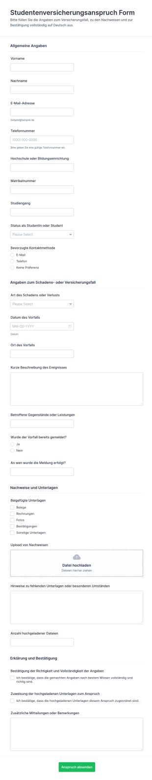 Studentenversicherungsanspruch Fragebogen