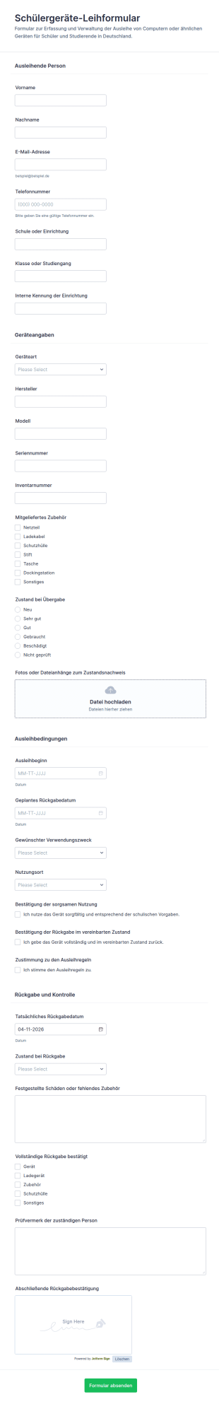 Studentischer Computerleihvertrag Formular