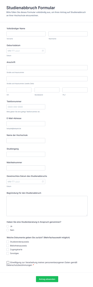 Studienabbruch Formular