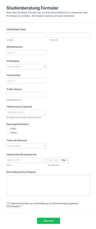 Studienberatung Formular