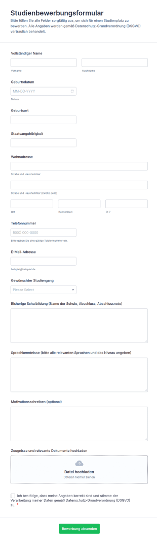 Studienbewerbungsformular