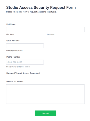 Studio Access Security Request Form Template