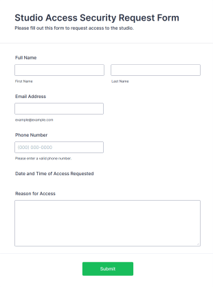 Studio Access Security Request Form Template