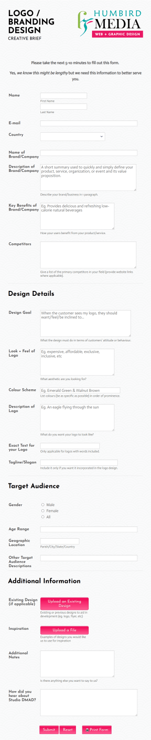 Studio DMAD Logo Branding Design Request Form Template