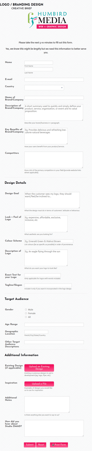 Studio DMAD Logo Branding Design Request Form Template