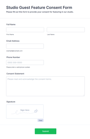 Studio Guest Feature Consent Form Template