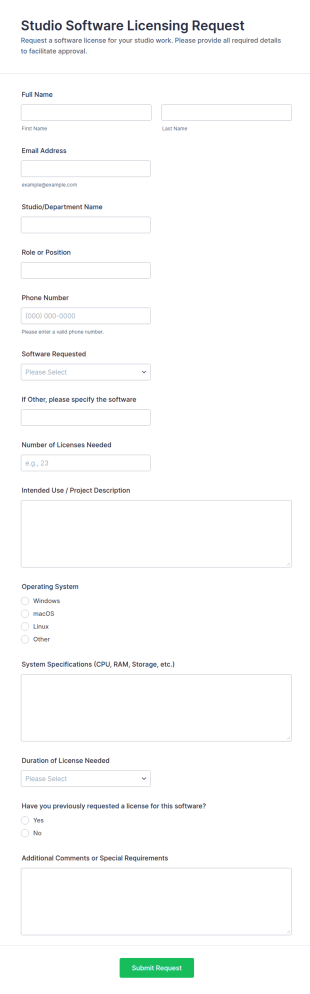 Studio Software Licensing Request Form Template