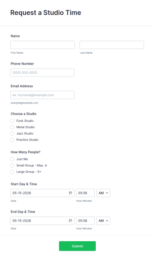 Studio Time Request Form Template