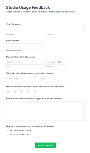 Studio Usage Feedback Form Template