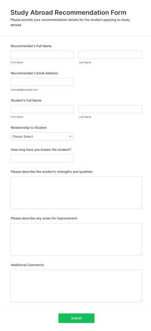Study Abroad Recommendation Form Template