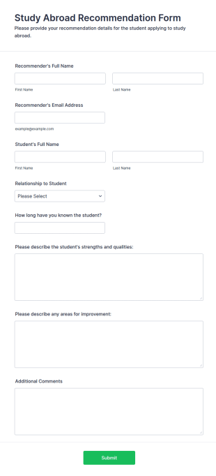 Study Abroad Recommendation Form Template