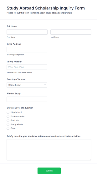 Study Abroad Scholarship Inquiry Form Form Template