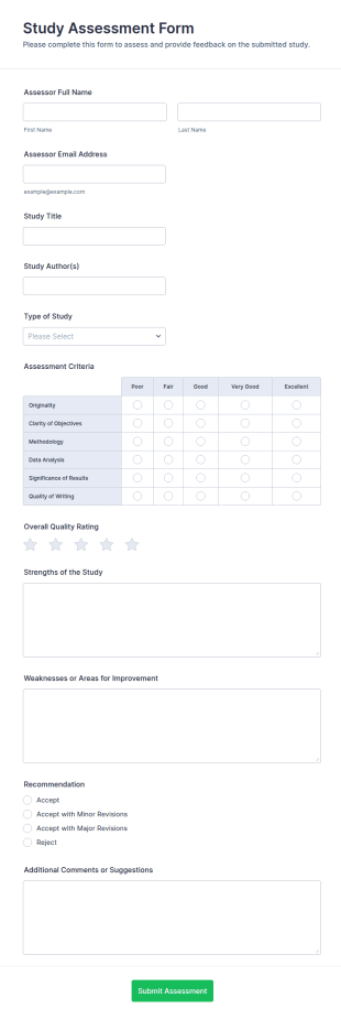 Study Assessment Form Template