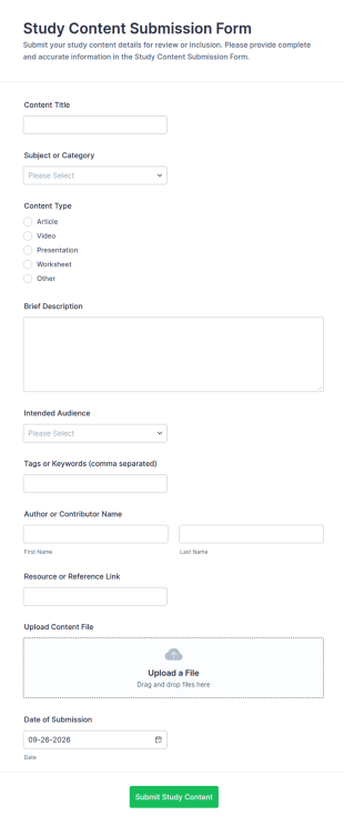 Study Content Submission Form Template