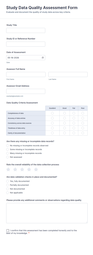 Study Data Quality Assessment Form Template