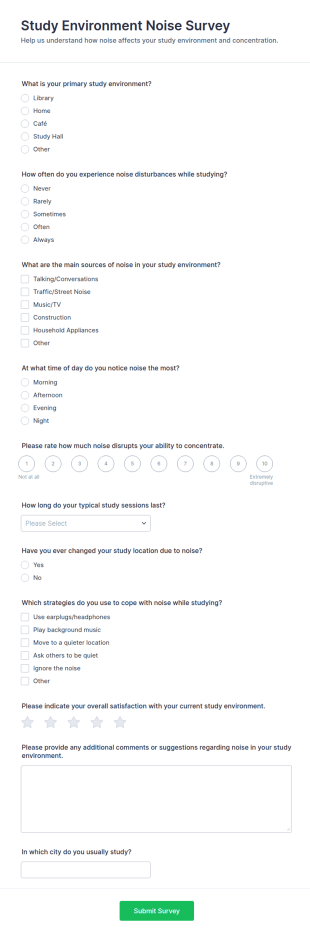Study Environment Noise Survey Form Template