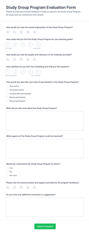 Study Group Program Evaluation Form Template