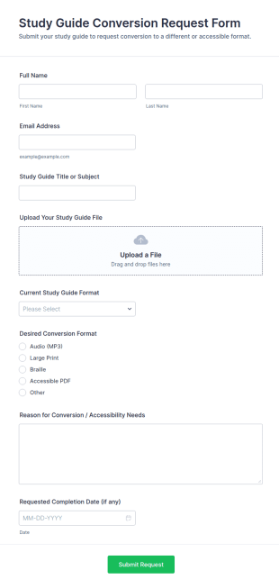 Study Guide Conversion Request Form Template