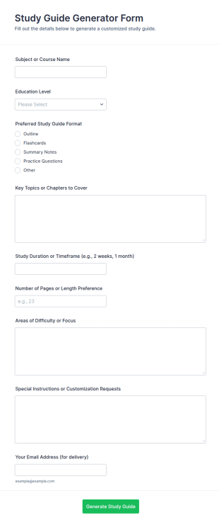 Study Guide Generator Form Template