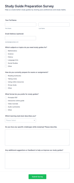 Study Guide Preparation Survey Form Template