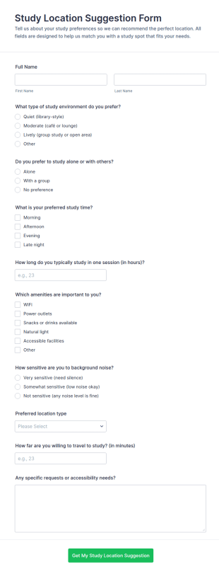 Study Location Suggestion Form Template