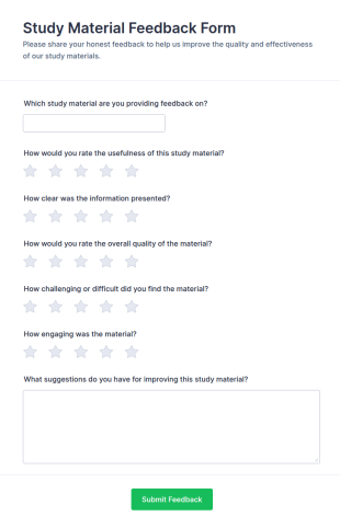 Study Material Feedback Form Template