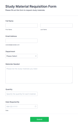 Study Material Requisition Form Template