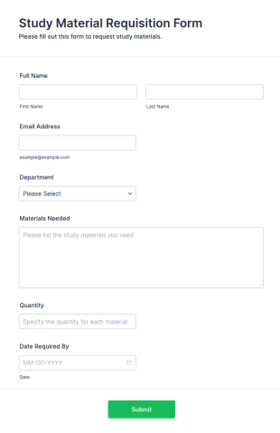 Study Material Requisition Form Template