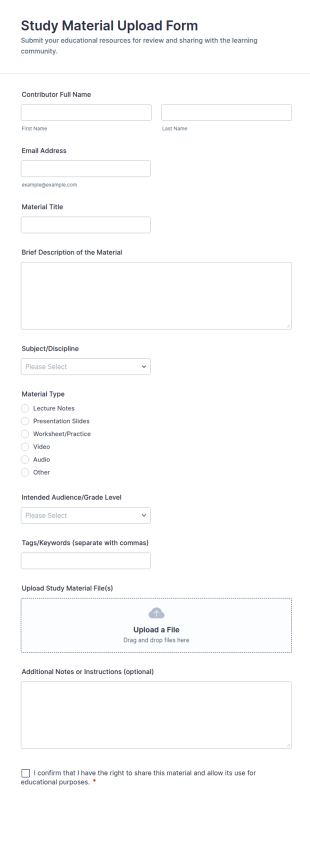 Study Material Upload Form Template