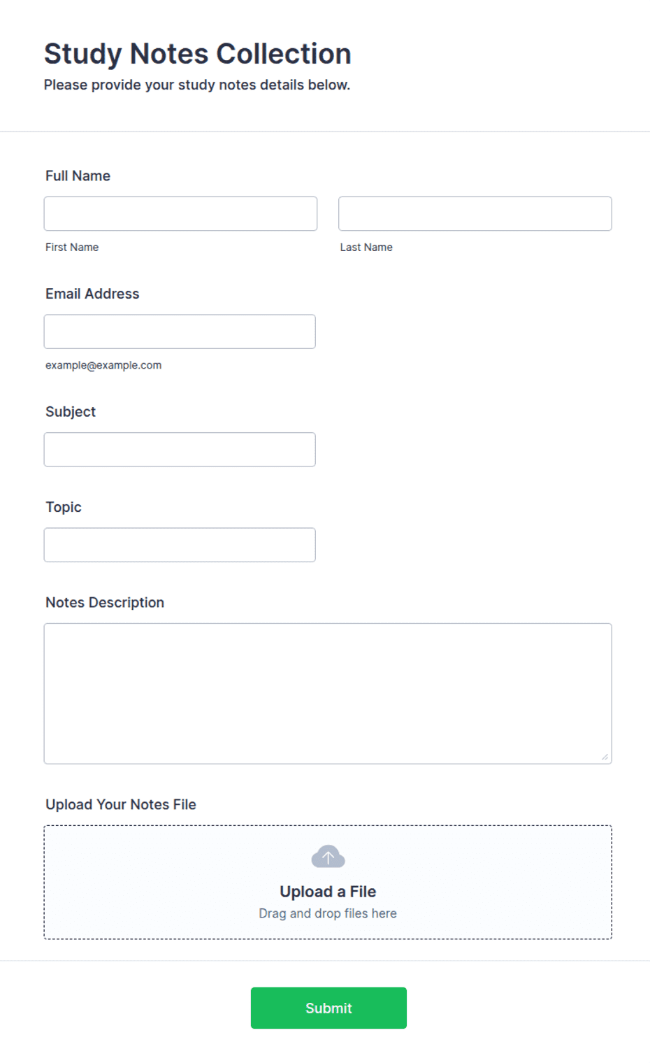 Book Note Form Study Notes Collection Form Template | Jotform
