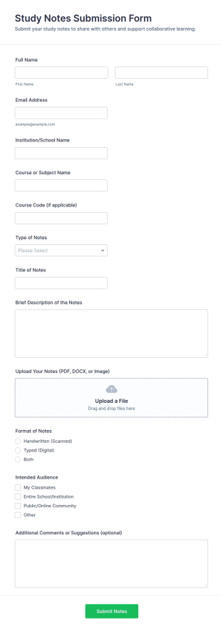Study Notes Submission Form Template
