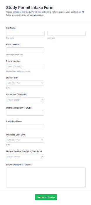 Study Permit Intake Form Template