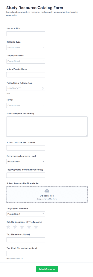 Study Resource Catalog Form Template