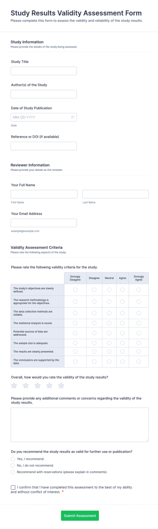 Study Results Validity Assessment Form Template