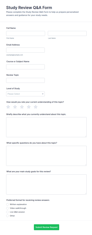 Study Review Q&A Form Template