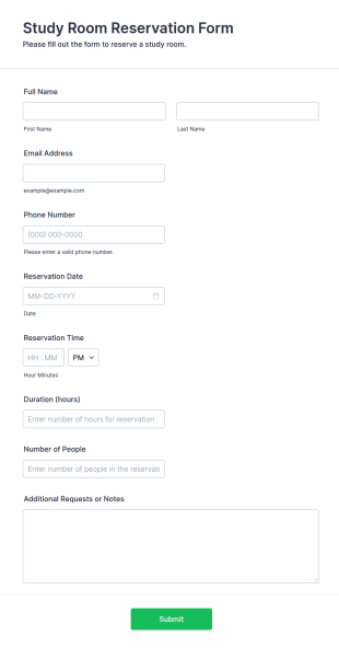 Study Room Reservation Form Template