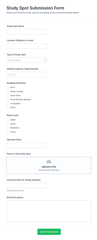 Study Spot Submission Form Template