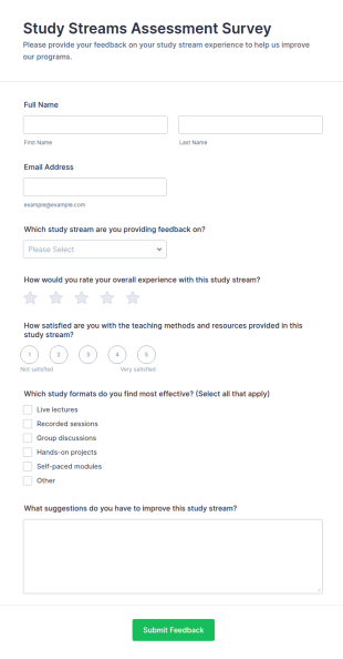 Study Streams Assessment Survey Form Template