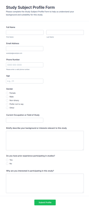 Study Subject Profile Form Template