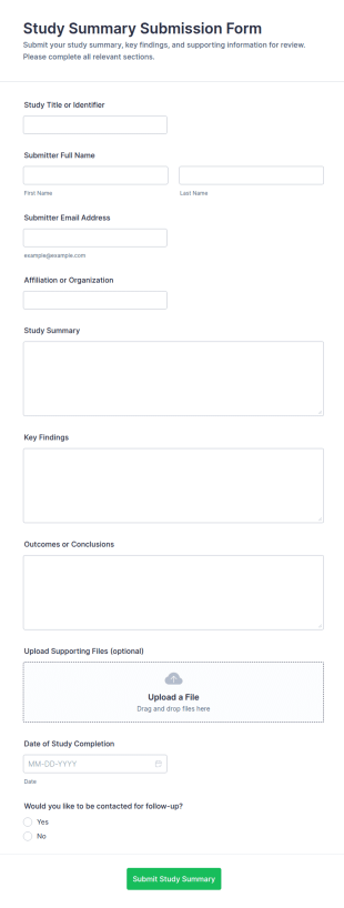 Study Summary Submission Form Template