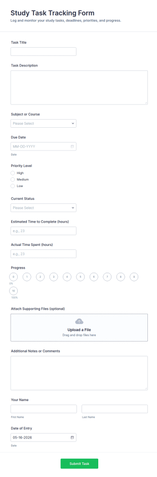 Study Task Tracking Form Template